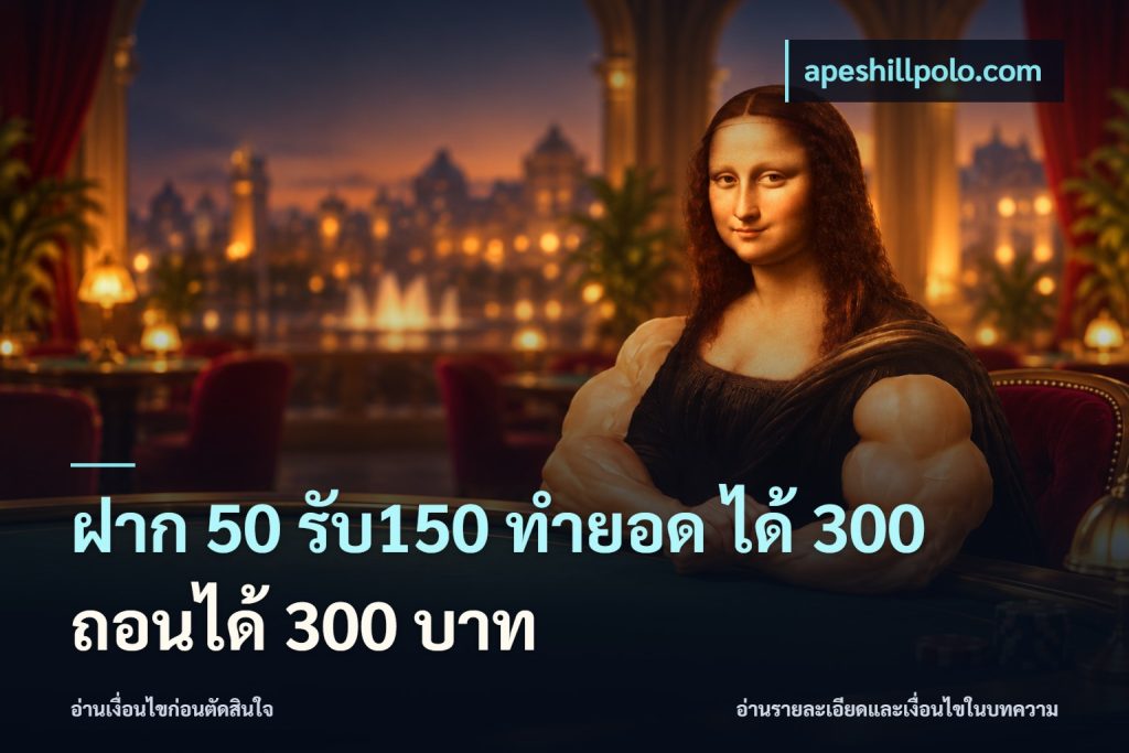 ฝาก 50 รับ150 ทำยอด ได้ 300 ถอนได้ 300 บาท