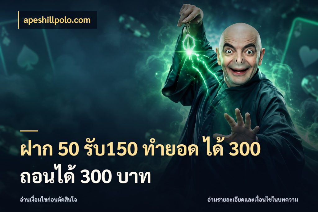 ฝาก 50 รับ150 ทำยอด ได้ 300 ถอนได้ 300 บาท เปิดมุมโปรให้เข้ากับเกมแนวโปรด กับ apeshillpolo.com