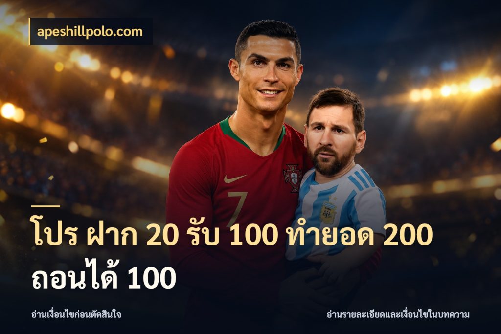 โปร ฝาก 20 รับ 100 ทำยอด 200 ถอนได้ 100 ยอดฝากและยอดรับในมุมของคนชอบลุ้น กับ apeshillpolo.com