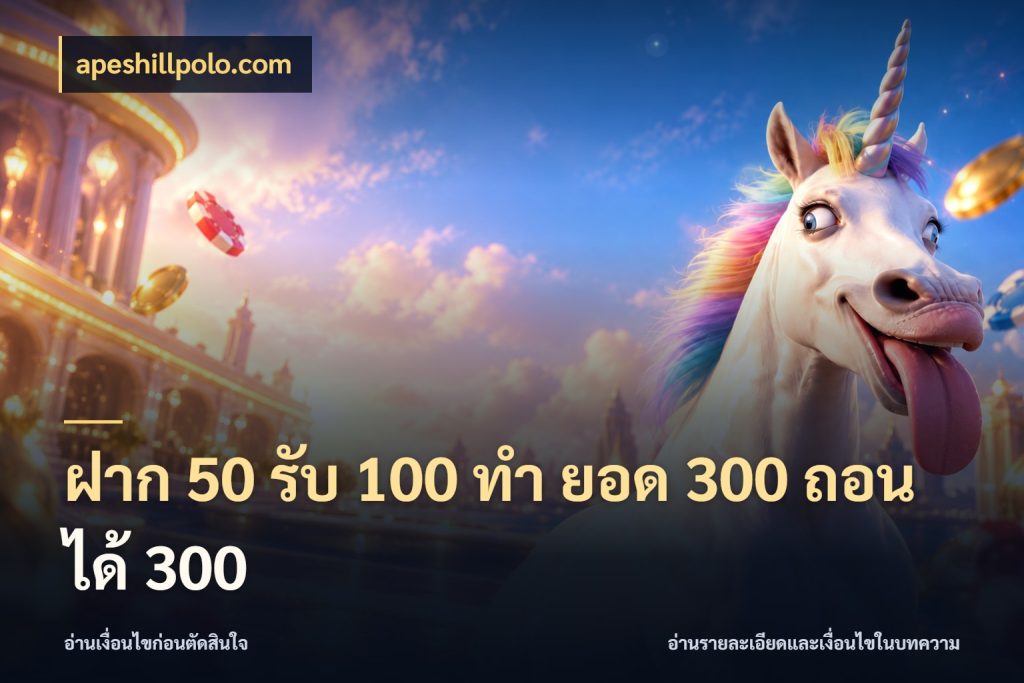 ฝาก 50 รับ 100 ทํา ยอด 300 ถอนได้ 300 เปิดมุมโปรให้เข้ากับเกมแนวโปรด สไตล์ apeshillpolo.com