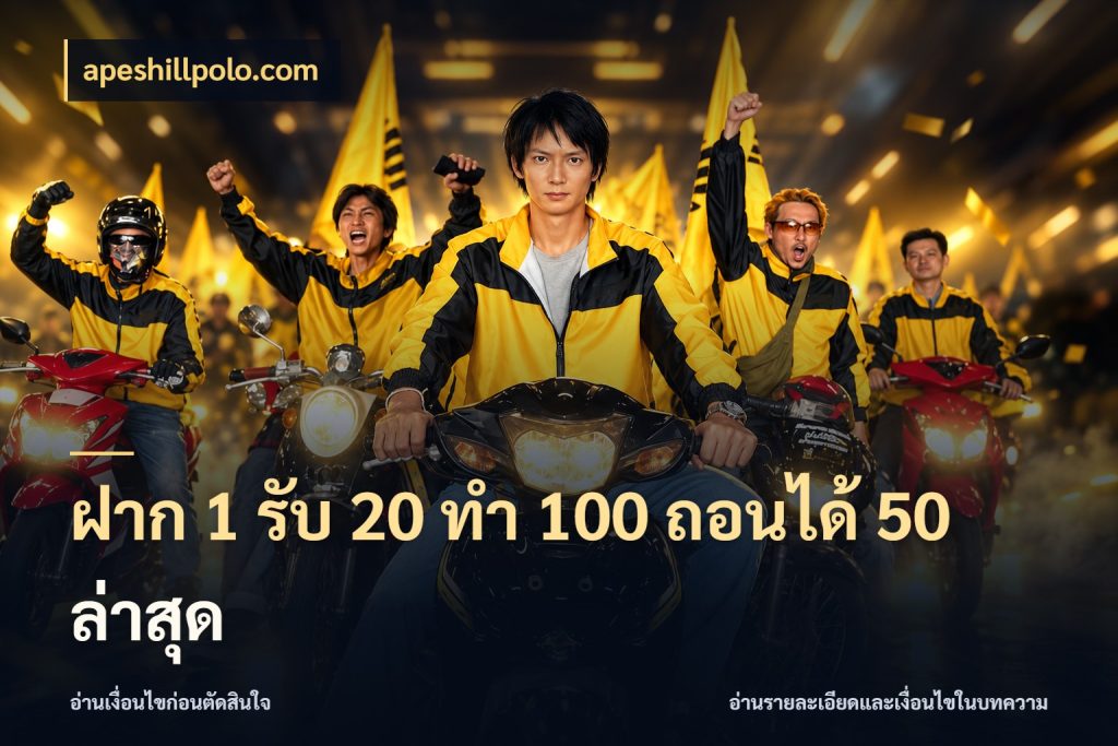 ฝาก 1 รับ 20 ทำ 100 ถอนได้ 50 ล่าสุด สีสันของโปรฝากและยอดรับ สไตล์ apeshillpolo.com